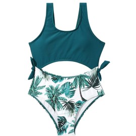 SEAUR Girls One Piece Swimsuits Cute Bathing Suit Hawaiian Beach 10-11Years Green