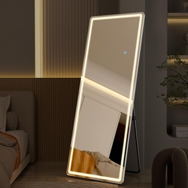 64"x21" Full Length Mirror with LED Lights, LED Lights Hanging Mounted Mirror, Aluminum Frame LED Mirrors with Dimming & 3 Color Lighting, Lighted Full Body Mirrors for Bedroom, Dressing Room