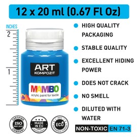 Farba USA Acrylic Fabric Paint Set 6 colors 20 ml (0.68 Fl Oz) For Clothes | Textile | Leather | T-shirt | Sneakers | Made in Europe | MAMBO | KOMPOZIT