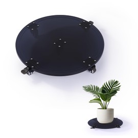 Rekerown 12" Round Shape Black Color Heavy Duty Acrylic Plant Stand with Wheels, Plexiglass Plant Caddy on Wheels - Outdoor Flower Pot Rack on Rollers - Indoor Dolly Holder Rolling Tray Coaster, 1PC