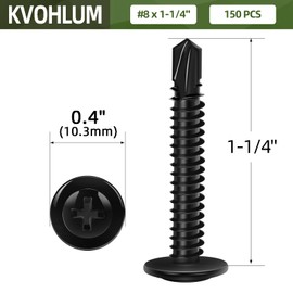 #8 x 1-1/4" (150 PCS) Black Fast Self Tapping Screws, Modified Truss Head Self Drilling Screw, Phillips Drive Sheet Metal Screws, Carbon Steel, Full Thread, Screwdriver Bit Included