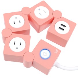 iJoy Flexible Power Strip- 3 AC Outlets and 2 USB Charging Ports with 5 Ft Extension Cord- Decorative Surge Protector Outlet Extender for Home Office, Dorm, Room and More (Pink)