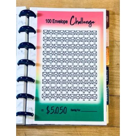 Handmade 100 Envelope Savings Challenge Dashboard Insert 4 use w/ Mini Happy Planner-