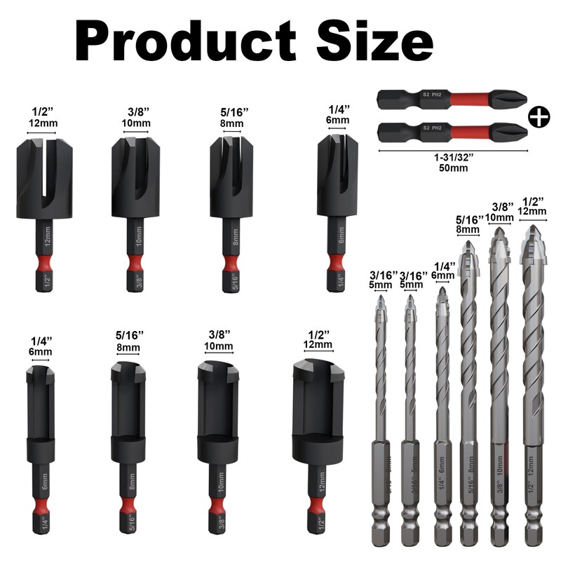 FROOOK Wood Plug Cutter Drill Bit Set 16-Piece, Straight and