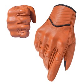 Harssiney Leather Motorcycle Gloves for Men,Riding Driving Biker Racing Motorbike Glove Touchscreen with Hard Knuckle Protection,Light Brown,Size XL