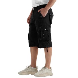 Rejork Men's Long Below Knee Length 3/4 Capri Cargo Shorts Loose Fit with Pockets 40 Black
