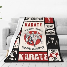 Karate Blanket Karate Lovers Gifts for Boys Teens Karate Black Belt Gifts Soft Cozy Fleece Flannel Plush Karate Kid Home Decor Martial Art Theme Throw Blanket for Bed Sofa Couch 40"X50"