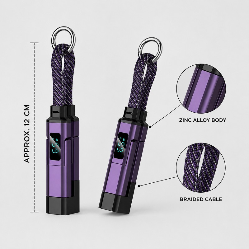 2-Pack 4-in-1 65W Keychain Charging Cables with Digital Power Display