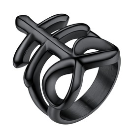 PROSTEEL Men's Leviathan Cross Statement Ring Black Size 62 Satan Double Cross Shape Finger Ring Biker Motorcyclist Fashion Jewellery Accessory, Non-precious metal, No Gemstone