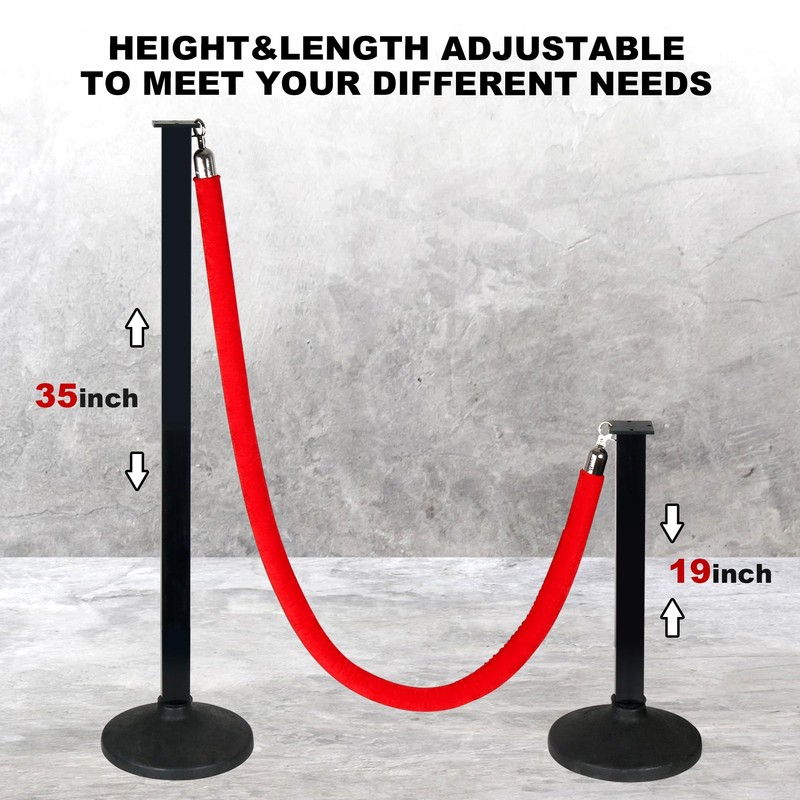 4 Pack Stanchions Post with Velvet Rope, Crowd Control Stanchions,