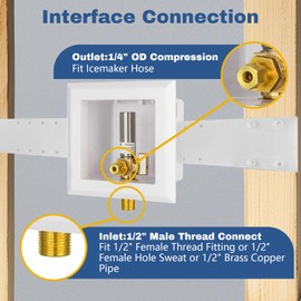 (Pack of 1) GUOFIS Icemaker Outlet Box with Pre-installed 1/4-Turn Ball Valve,Stainless Steel Water Hammer(1/2"MIP Sweat Inlet X 1/4" OD Compression Outlet)