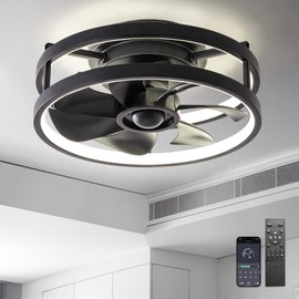 Zoruny 13" Low Profile Ceiling Fans with Lights and Remote,Dimmable 36W 3000-6000K LED Fan Light with App Control,Modern Ceiling Fans Flush Mount for Bedroom Kitchen (Black 002)