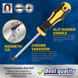 KAHEIGN 11Pcs Magnetic Screwdriver Set, 5 Size Heavy Duty Chrome Vanadium Steel Screwdriver 5 Flat & 5 Cross Head Screwdriver with Non-Slip Grip for Repair Home Improvement Craft - with Tool Box