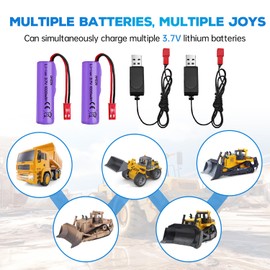 AMZZN 2PCS 3.7V 1000mAh Li-ion Battery with JST-2P Plug and USB for Huina 1337 1338 1516 1517 Remote Control Engineering Vehicle, RC Toy Car Battery Accessories (2PCS Battery+2 USB)