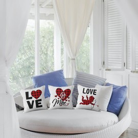 eBoutik - Set Of 4 Valentine's Day Square Cushion Covers - Romantic Slogan Tartan Covers, Great For Weddings, Engagments, Date Night