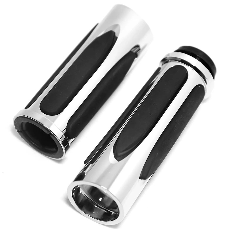 TDR 1 Inch Chrome Handlebar Hand Grips CNC Aluminum Rubber