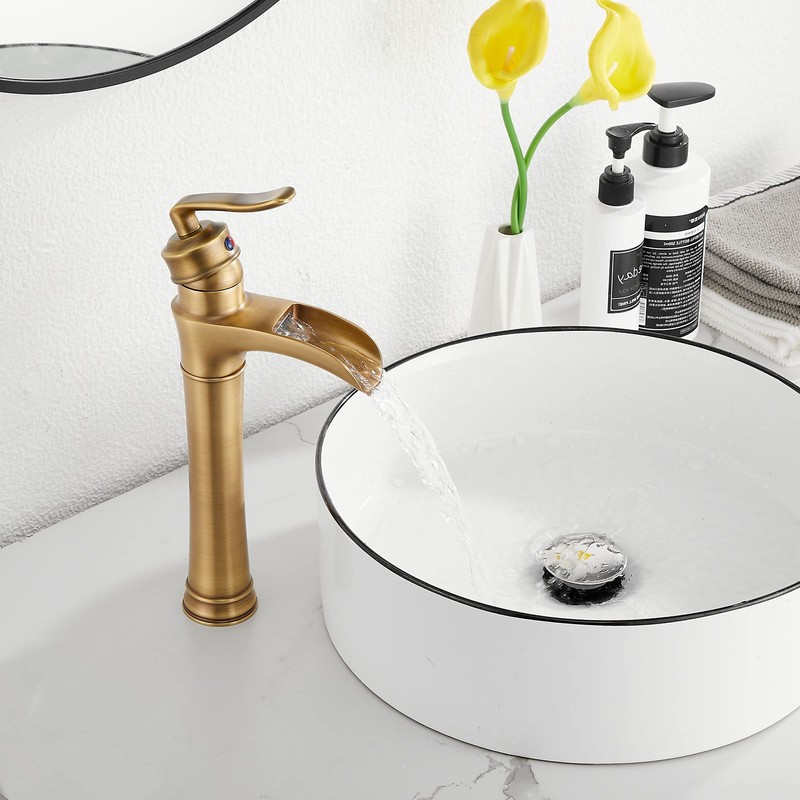 Antique Brass Waterfall Bathroom Faucet GGStudy Single Handle One Hole