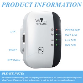 WiFi Extender Booster WLAN Repeater WiFi Amplifier WiFi Repeater WiFi Extender up to 4000sq ft with Repeater/AP Mode with Ethernet Port to All WLAN Devices 1-Tap Setup Access Point with 1 Cable