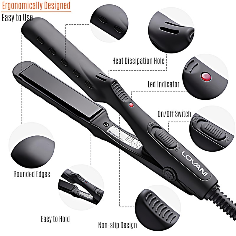 LOVANI Mini Flat Iron, Tourmaline Ceramic Small Hair Straightener, Dual