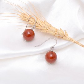 Handmade 12MM Red Jasper Ball Sterling Silver Earrings for Women Mother