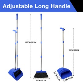 XXFLOWER Broom and Dustpan Set, Long Handle Lightweight Dustpans with Broom Combo for Home, Indoor&Outdoor Sweeping for Home Room Kitchen Office Lobby (Dark Blue)