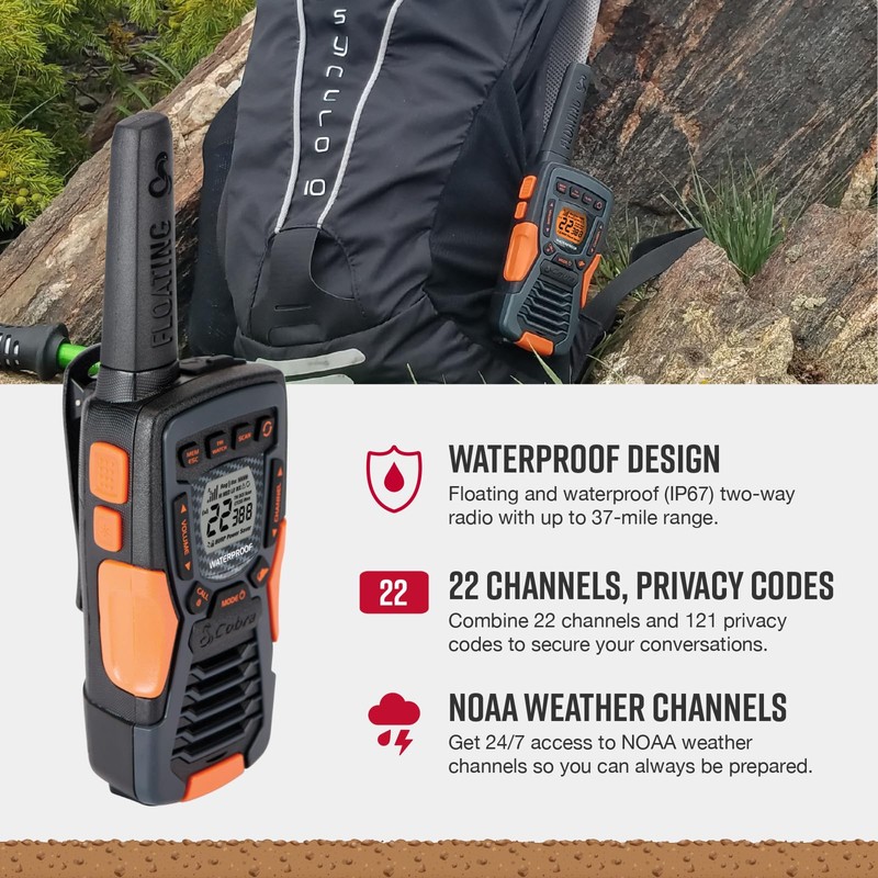 Cobra ACXT1037R FLT Floating Walkie Talkie - Waterproof, Rechargeable, Long
