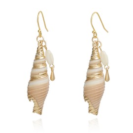 14K Gold Boho Beach Jewelry Ocean Seashell Conch Dangling Drop Earrings for Women, Sterling Silver Hooks