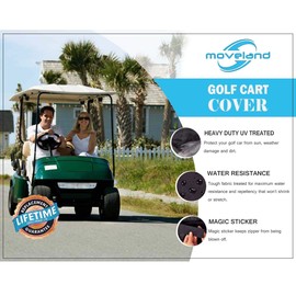 moveland 4 Passenger Golf Cart Cover Outdoor Accessories|Waterproof Dust, Extra PVC Coating Custom Cart Cover Compatible with EZ GO, Club Car, Yamaha(Black)