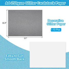 PATIKIL 10Sheets Grey Glitter Cardstock Paper, 8.5 x 11 in 250gsm Square Premium Sparkly Paper Craft Cardstock Paper for Scrapbook Card Making DIY Art Projects Wedding Party