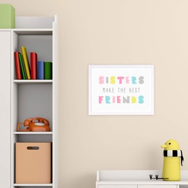 Wynwood Studio Typography and Quotes Framed Wall Art Prints 'Best Friend Sisters Bright' Home Décor, 19" x 13", White, Pink