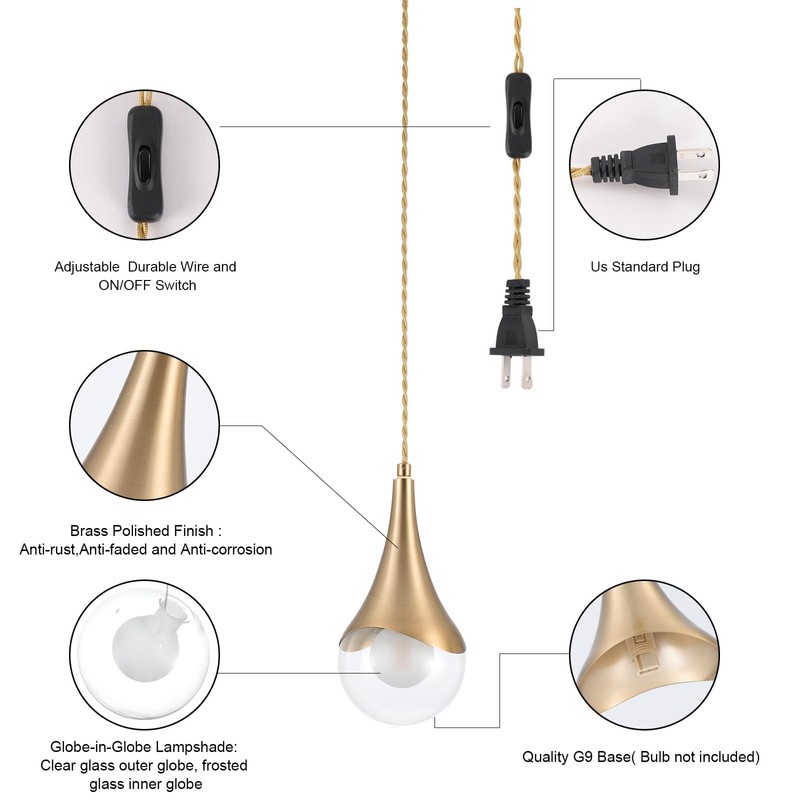 MWZ Gold Plug in Pendant Light,Hanging Lights with Plug in