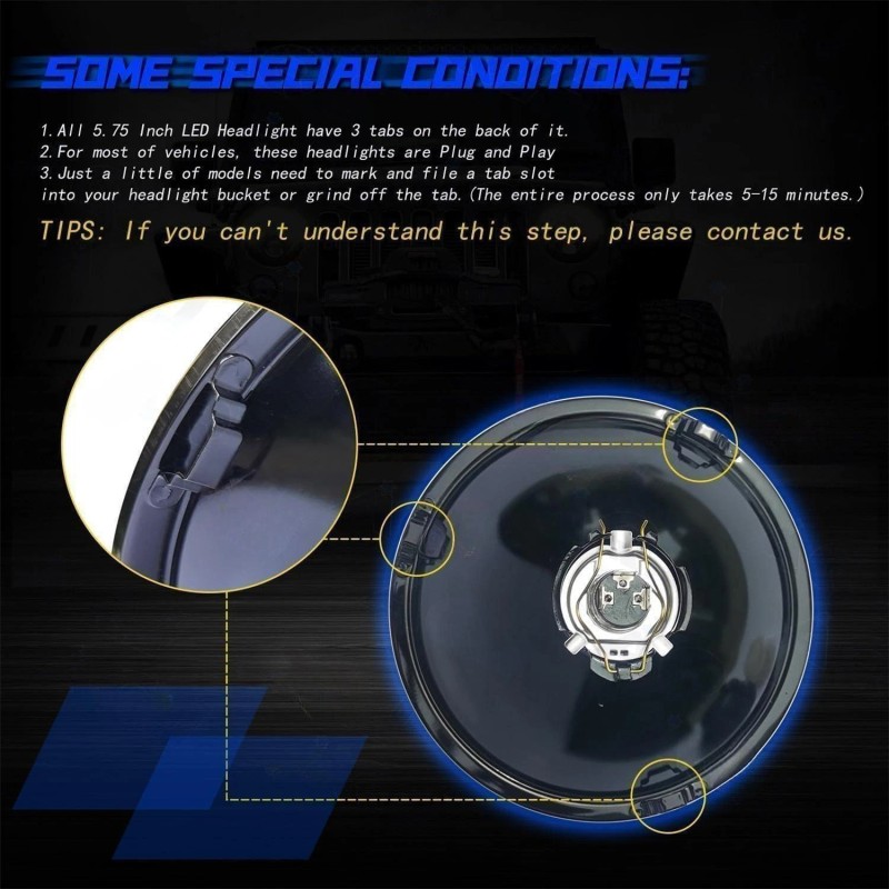 Bricologht 4x 5.75" 5-3/4" GLASS LED Headlights High-Low Beam For
