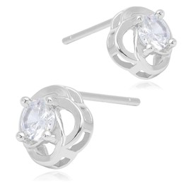 Adelina Style S925 Women's Earrings, Popular, Silver Earrings, 1 Pair of Lucky Quatrefoil Clover, Brim, Cubic Zirconia, Sterling Silver, Hypoallergenic, Cubic Zirconia, Cubic Zirconia