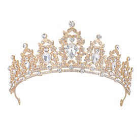 FIRCRE tiaras and crowns for women queen crowns for Women and Girls Crystal Princess Tiaras Rhinestone Tiaras For Wedding Bridal Birthday Prom Pageant Party (Gold White crown)