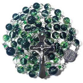 GeekTenet Rosary Beads Chaplet Natural Crystals Green-Soul Rosery Cross Catholic Gifts