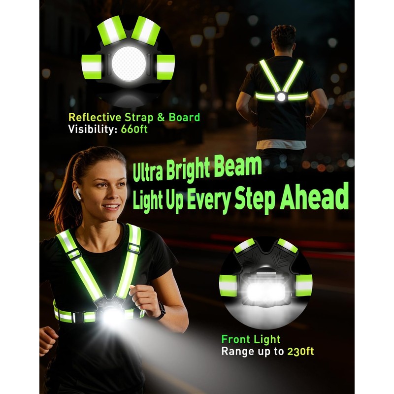 ZAPLIT Running Chest Light 500LM USB-C Hi Vis Vest 2-Colour