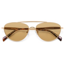 VANLINKER Polarized Trendy Aviator Metal Cat Eye Sunglasses for Women Men Retro Vintage Shades VL9868,Gold Frame Light Brown Yellow Tinted Lens