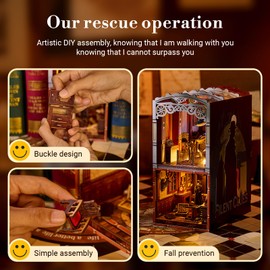 Marycele Book Nook Kit for Adults, DIY Miniature House Kits 3D Wooden Bookend Puzzle for Men, Decorative Bookend Bookshelf Alley Decor for Women, Christmas New Year Gifts for Family and Friends