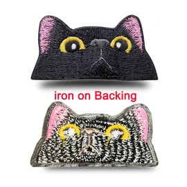 Antrix 2 Pcs Cat Iron on Patch Black, Cute Cool Trendy Decorative Black Crying Cat Face Patches Emblem Embroidered Sew on Patch for Clothes Clothing Shirts Jeans Jackets Vest Hats DIY Repair