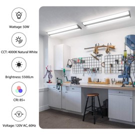 FAITHSAIL 4FT LED Wraparound Light Fixture Ceiling Mount, Ultra Slim 50W LED Garage Light Flush Mount, 4000K Neutral White, 5500 Lumens Office Light, Fluorescent Fixtures Replacement, 1 Pack
