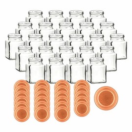gouveo Set of 24 preserving jars, 314 ml, square with screw lid, bronze-coloured, small storage jars, 0.3 l with screw cap, TO63, empty jars for preserving, preserving and storing