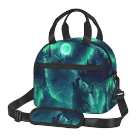 Tezmd Lightning Wolf Moon Reusable Insulated Lunch Box Waterproof Lunch Bag with Detachable and Adjustable Shoulder Strap for Office Picnic or Travel