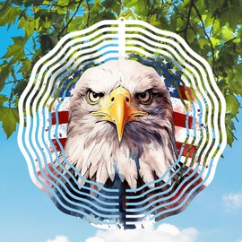Wind Spinners Outdoor Garden Decor,American Eagle Craft Spinner Hanging Patio Decor,10 inch Yard Ornaments 3D Kinetic Spinner,Patriotic Flag Wind Spinner Unique Gift