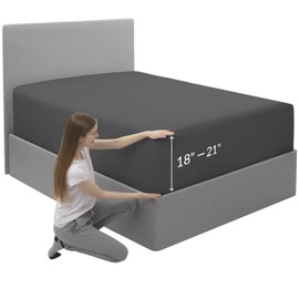 Mellanni Extra Deep Pocket Fitted Sheet - 1800 Brushed Microfiber Full Size Fitted Sheet Only - Extra Deep Pocket and Elastic All Around - Easily Fits 18-21'' Mattresses (Full, Gray)