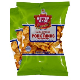 Better Made Salt & Vinegar Flavored Pork Rinds Chicharrones - 8-Pack - 2.5oz Bags - 1g Carbs - Keto Friendly - Flavored Crispy Snacks, Family Owned Since 1930 - Lunch