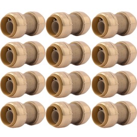 SharkBite 3/4 Inch Straight Coupling, Pack of 12, Push To Connect Brass Plumbing Fitting, PEX Pipe, Copper, CPVC, PE-RT, HDPE, U016LF