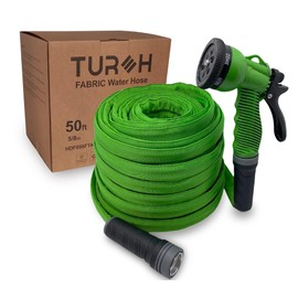 Heavy Duty Garden Hose(50FT)+Spray Nozzle, Flexible, Lightweight, Durable, Anti-Kink Fabric Jacket Flat Garden Hose, Non-Toxic No Lead No PVC, High-Pressure, Solid Metal Connector