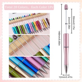 SUNNYCLUE 20Pcs Beadable Ballpoint Pens Bead Pen Bulk Colored Creative Retractable Shaft Ballpoint Ink Beaded Pens for DIY Pen Beads Decorations School Office Graduation Supplies Writing Crafts Gifts
