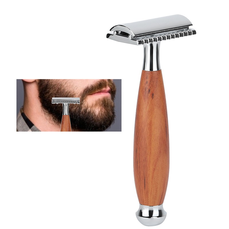 Men's Classic Double Blade Safety Shaving Razor Manual Wood Handle