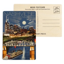 Nashville, Tennessee, Nashville at Night (4x6 Birch Wood Postcards, 2-Pack Stationary, Rustic Home Wall Decor)